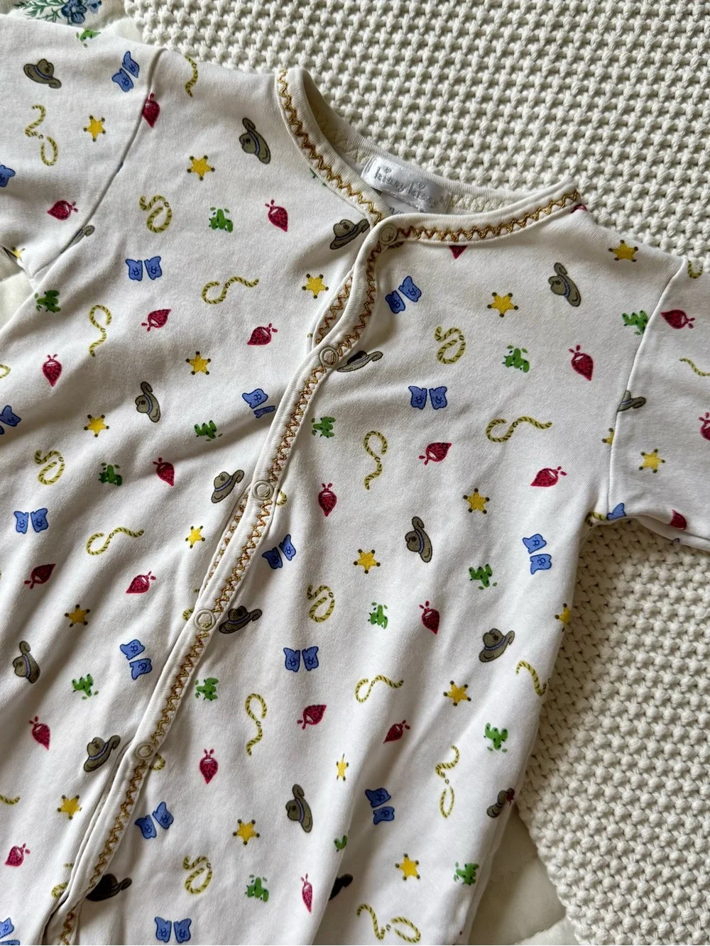 Kissy Kissy Baby Boy Pima Cotton Western Cowboy Footie Pajamas, White – One Size